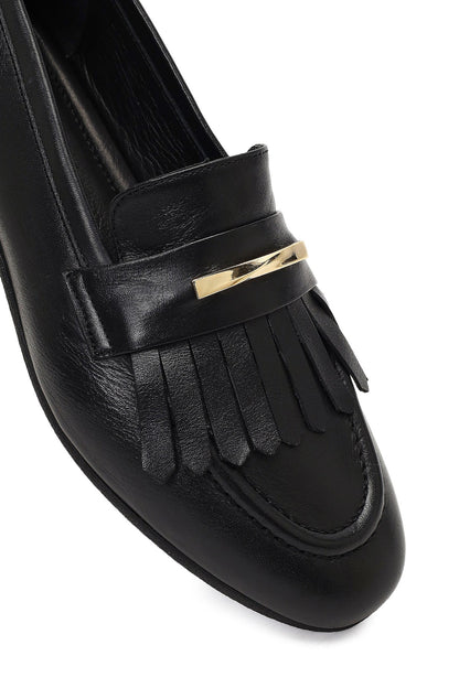 Kadın Siyah Tokalı Deri Loafer