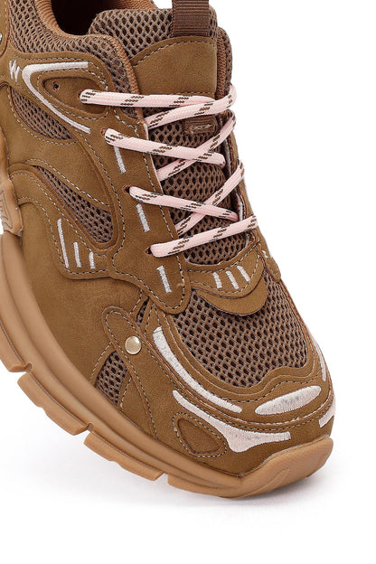 Kadın Camel Bağcıklı Kalın Tabanlı Sneaker