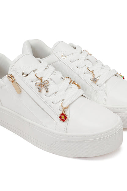 Kadın Beyaz Bağcıklı Kalın Tabanlı Sneaker