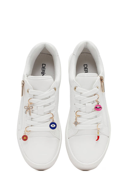 Kadın Beyaz Bağcıklı Kalın Tabanlı Sneaker