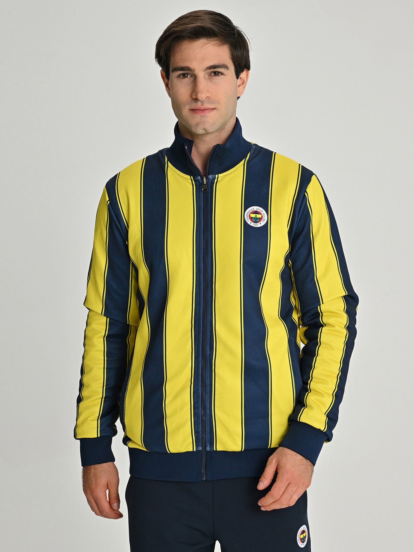Fenerbahçe Tribün Çubuklu Çift Taraflı Erkek Peluş Sweatshirt