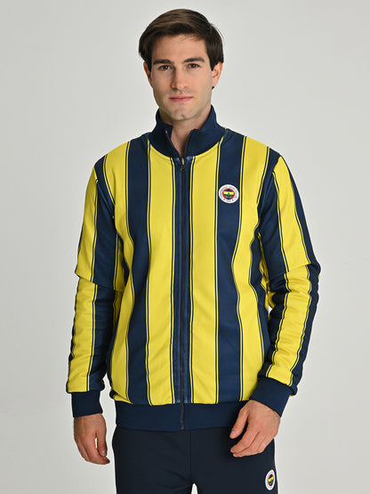 Fenerbahçe Tribün Çubuklu Çift Taraflı Erkek Peluş Sweatshirt