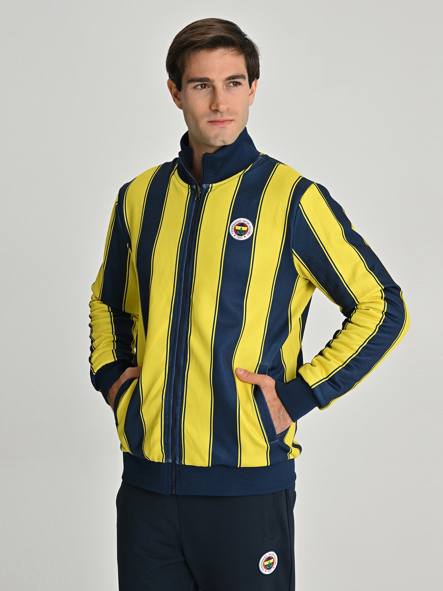 Fenerbahçe Tribün Çubuklu Çift Taraflı Erkek Peluş Sweatshirt