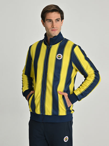 Fenerbahçe Tribün Çubuklu Çift Taraflı Erkek Peluş Sweatshirt