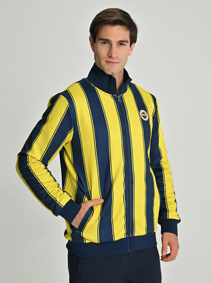 Fenerbahçe Tribün Çubuklu Çift Taraflı Erkek Peluş Sweatshirt