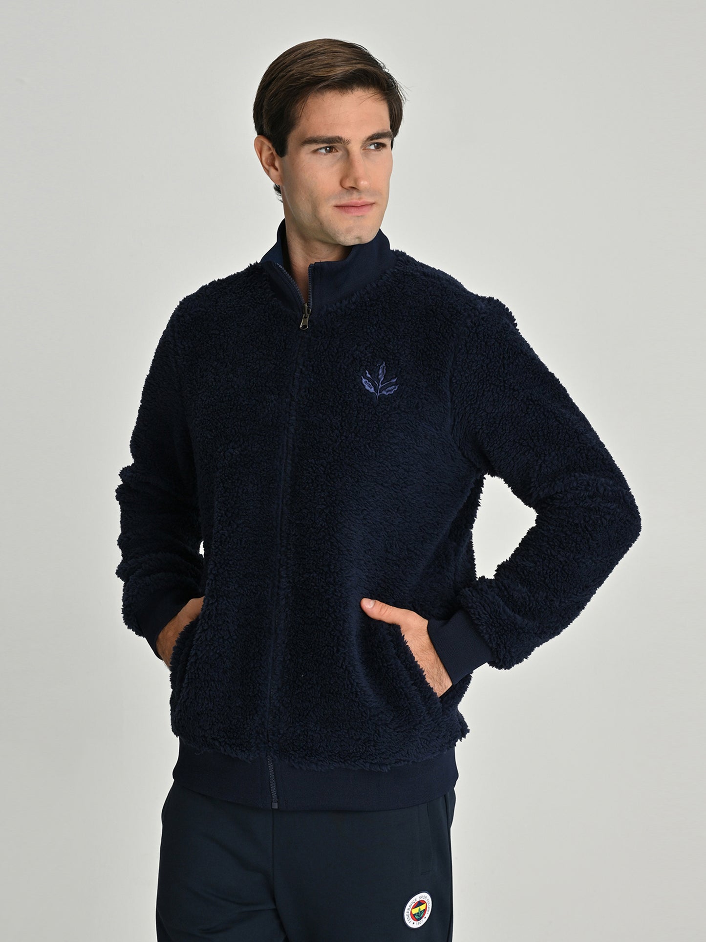 Fenerbahçe Tribün Çubuklu Çift Taraflı Erkek Peluş Sweatshirt