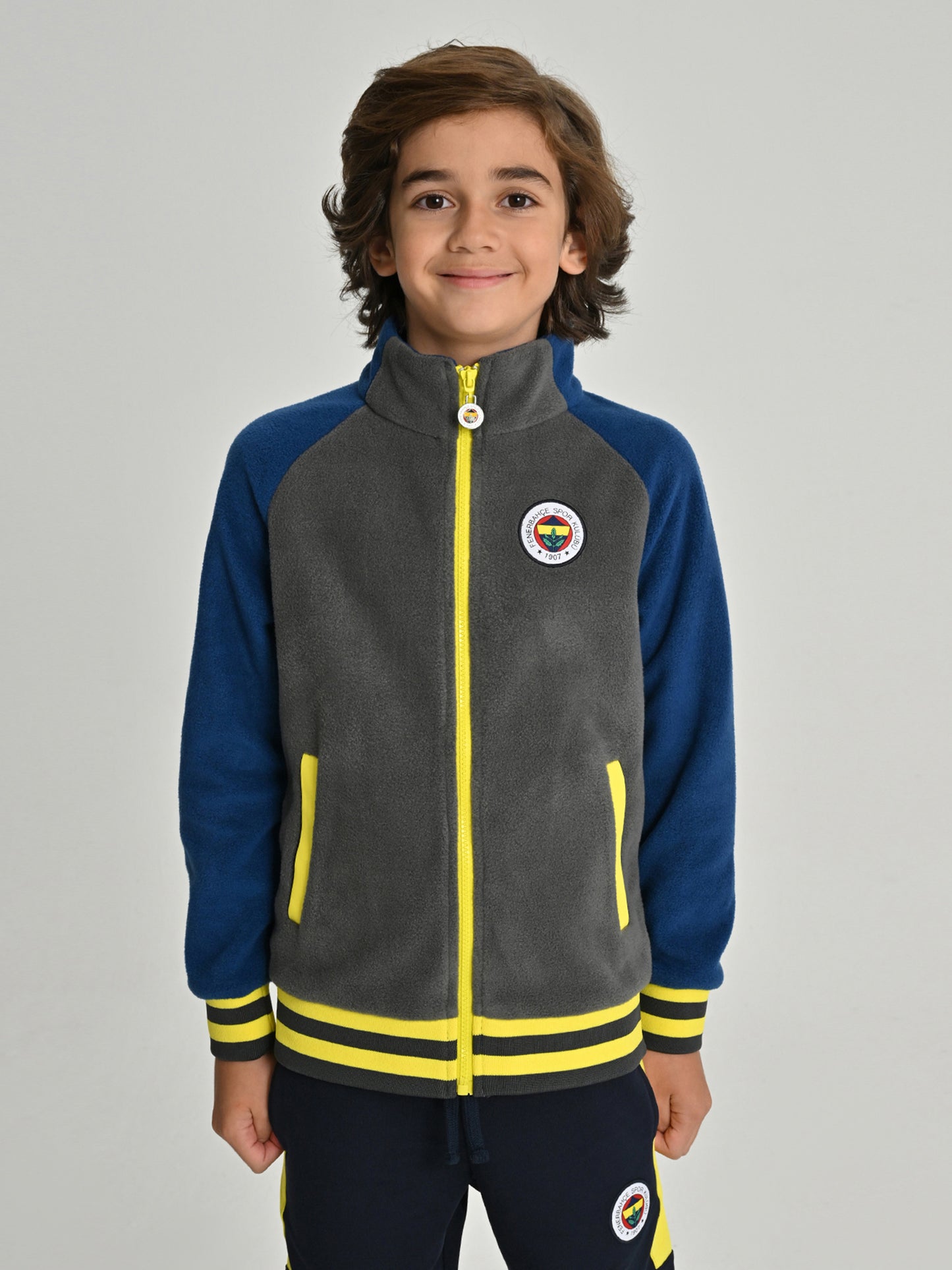 Fenerbahçe Gri Tribün Reglan Kol Detaylı Çocuk Sweatshirt