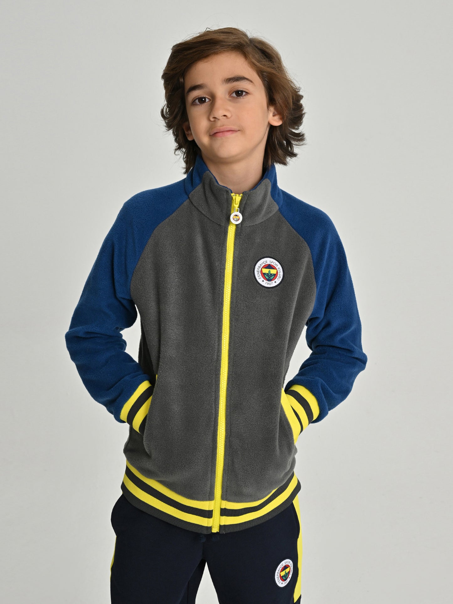 Fenerbahçe Gri Tribün Reglan Kol Detaylı Çocuk Sweatshirt