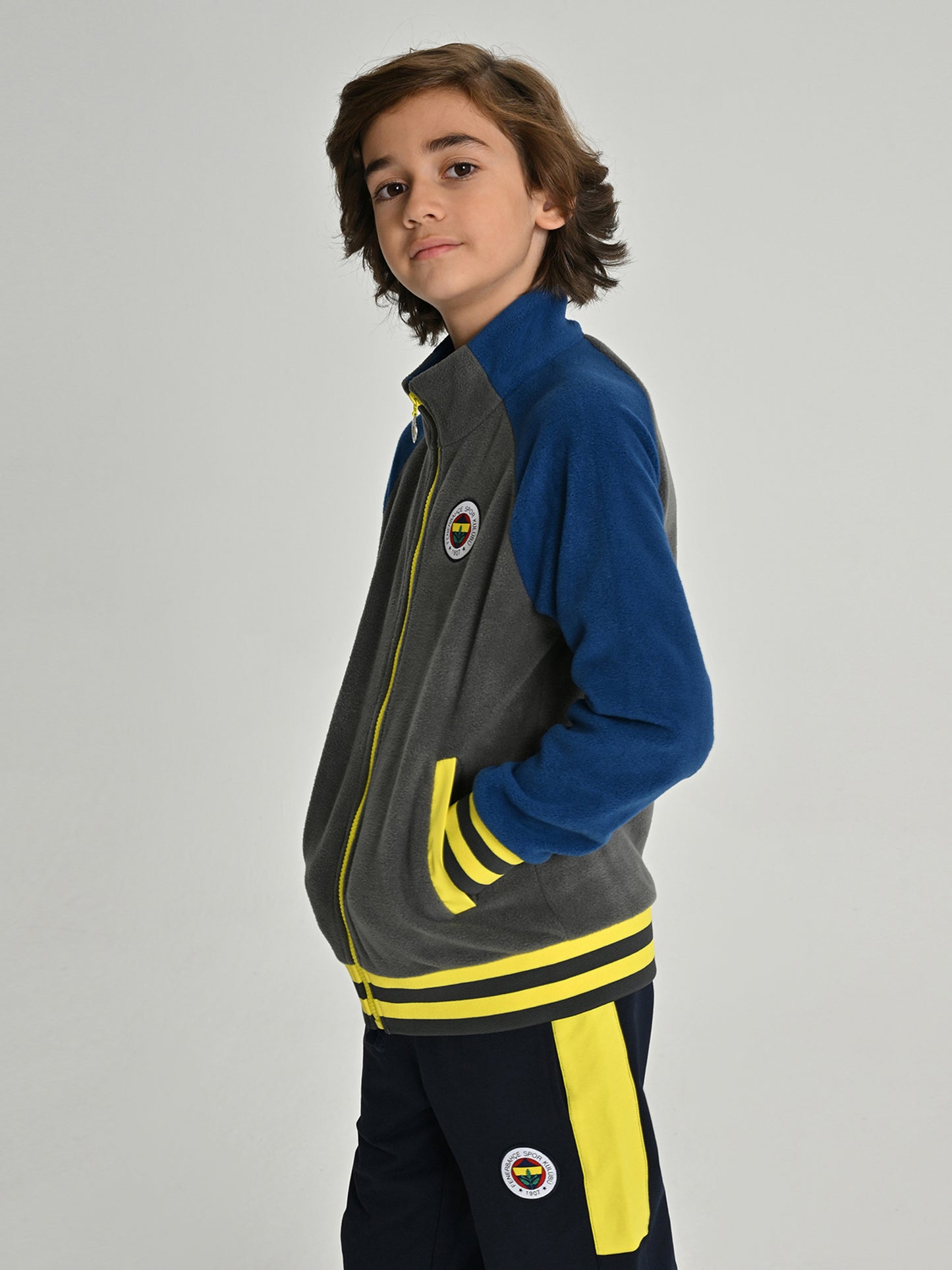 Fenerbahçe Gri Tribün Reglan Kol Detaylı Çocuk Sweatshirt