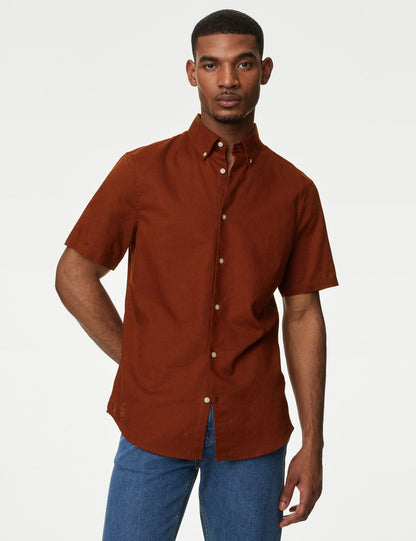 Regular Fit Kısa Kollu Keten Gömlek