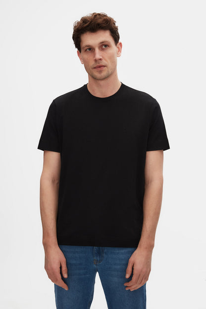 Damat Regular Fit Siyah %100 Pamuk Merserize T-shirt