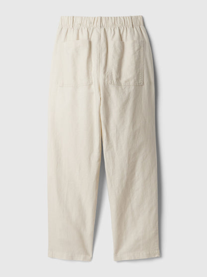 Bej High Rise Keten Karışımlı Pull-on Pantolon