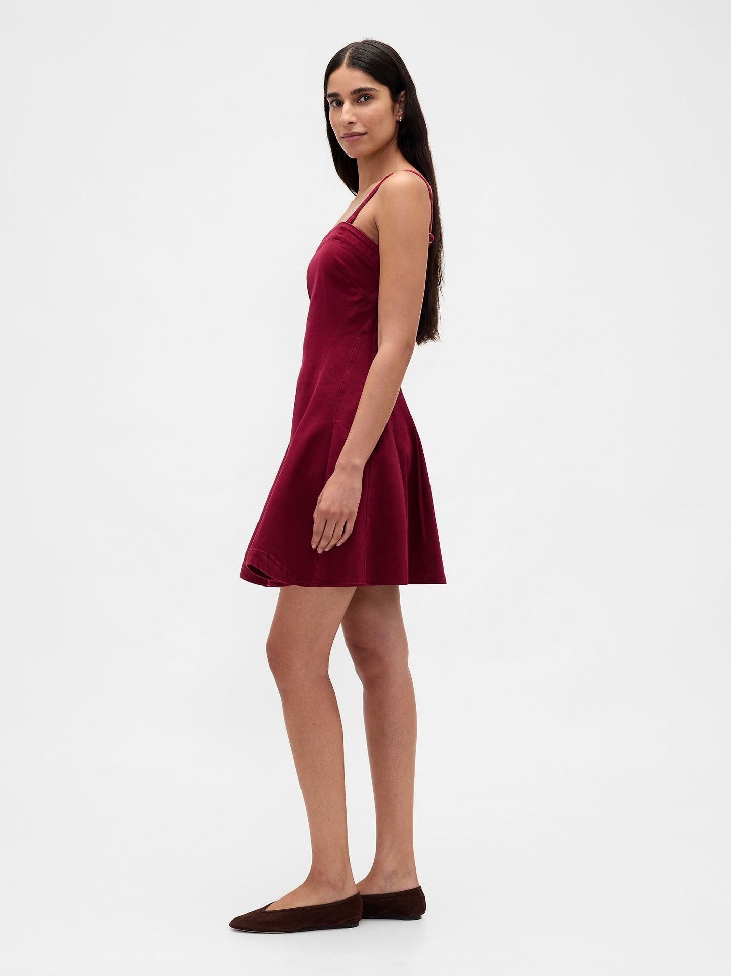 Bordo Denim Mini Elbise