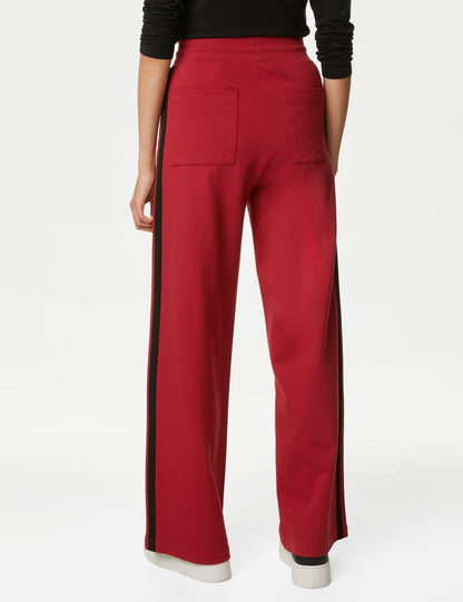 Şerit Detaylı Wide Leg Örme Pantolon