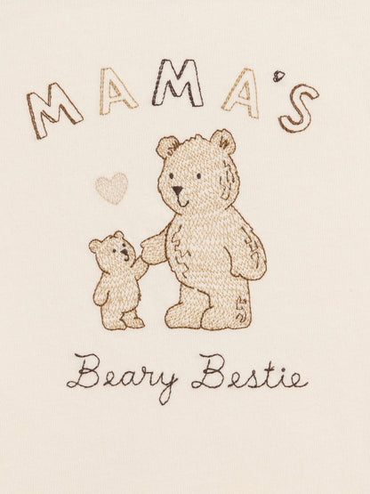 Krem Organik Pamuk Family Grafik Baskılı Bodysuit
