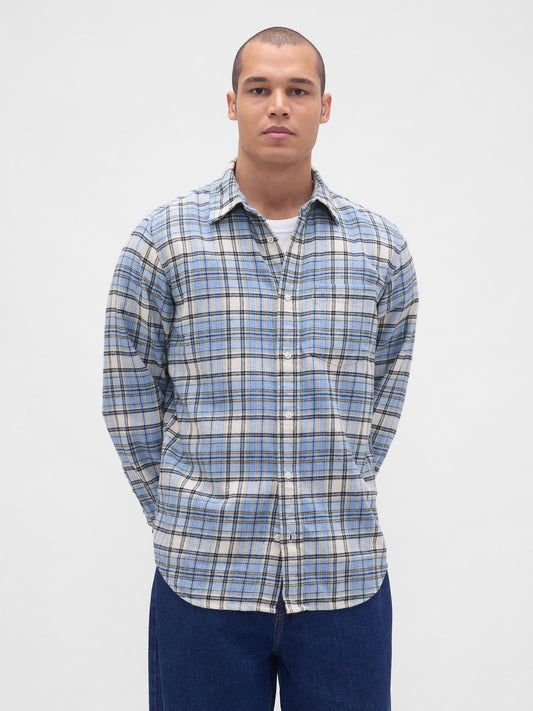 Açık Mavi Organik Pamuk Relaxed Flannel Gömlek