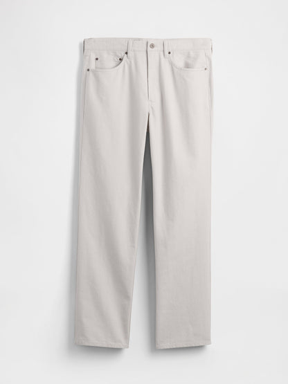 Açık Gri Keten Karışımlı Relaxed Straight Pantolon