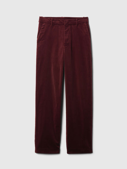 Bordo High Rise Kadife Straight Pantolon