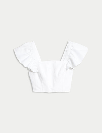 Keten Karışımlı Regular Fit Crop Top