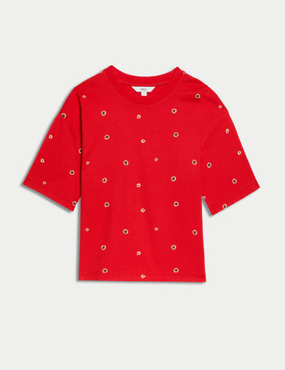 Pamuklu Kısa Kollu Desenli T-shirt