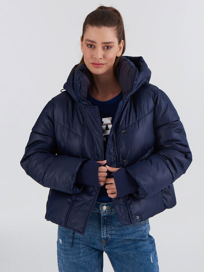 Lacivert Coldcontrol Crop Puffer Şişme Mont