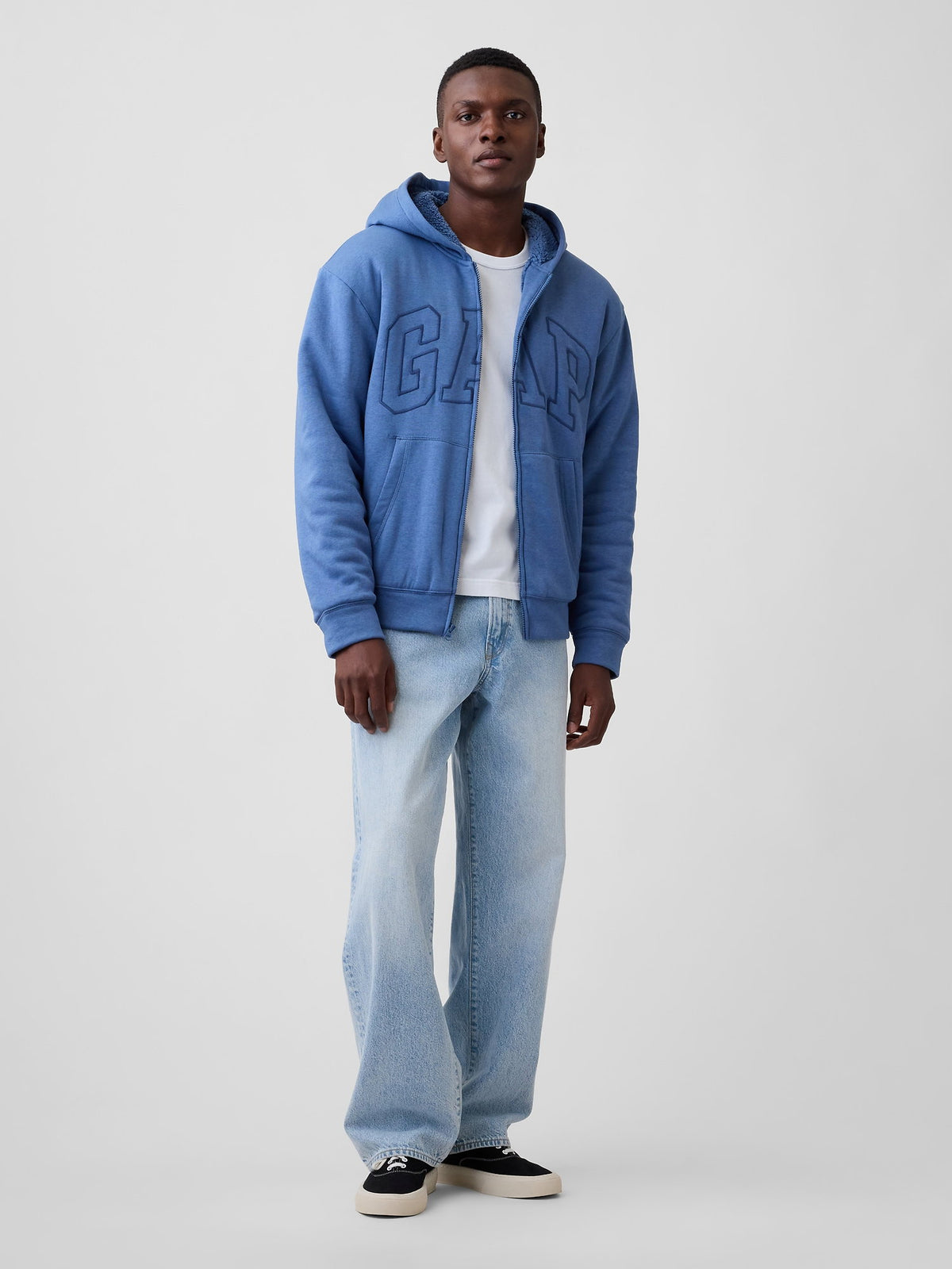 Açık Mavi Relaxed Gap Logo Sherpa Astarlı Fermuarlı Sweatshirt