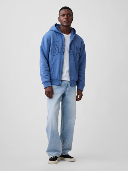 Açık Mavi Relaxed Gap Logo Sherpa Astarlı Fermuarlı Sweatshirt