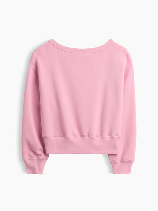 Pembe Relaxed Bisiklet Yaka Grafik Baskılı Sweatshirt