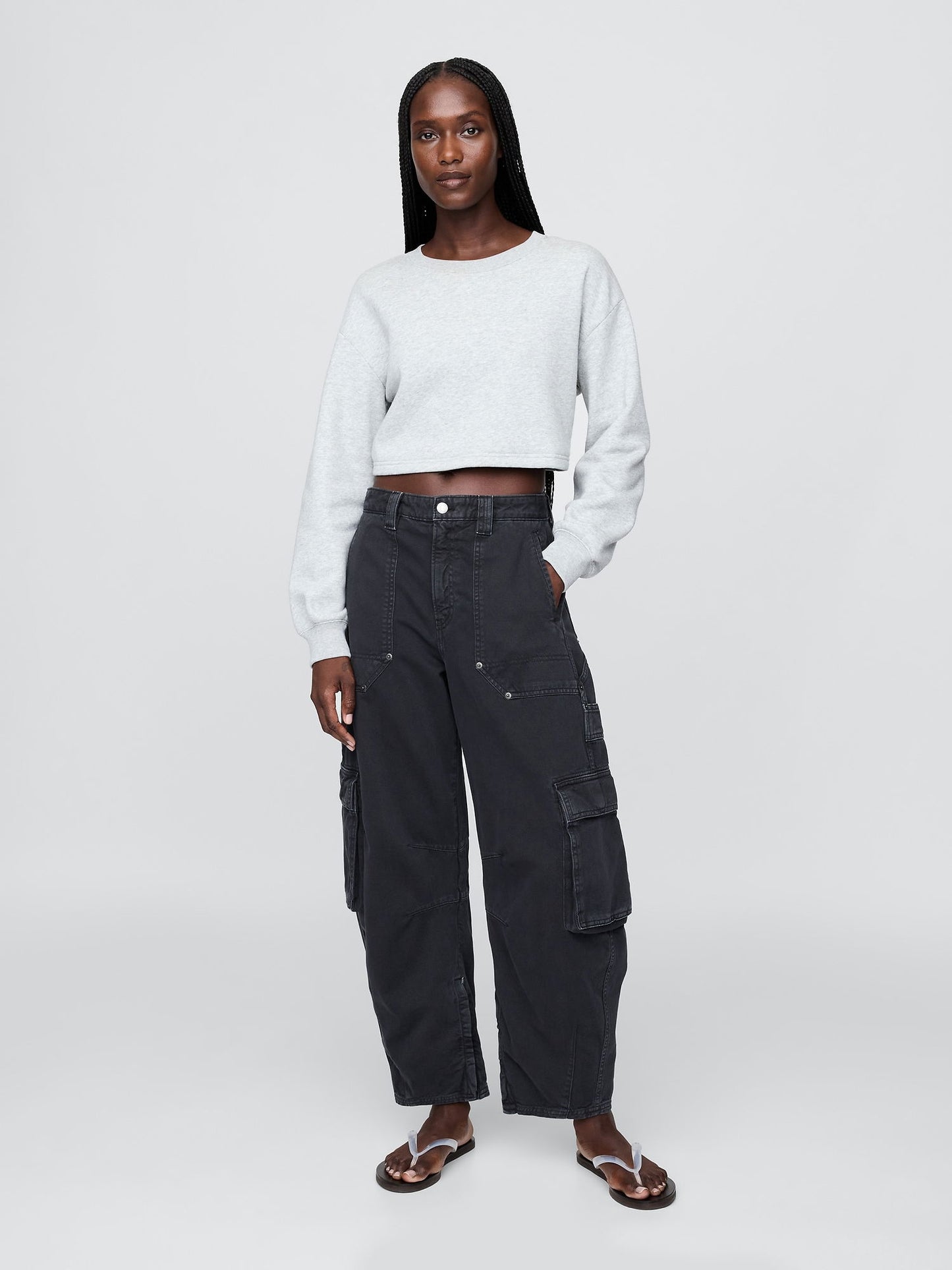 Siyah Mid Rise Barrel Kargo Pantolon