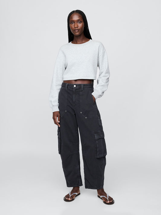 Siyah Mid Rise Barrel Kargo Pantolon