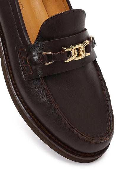 Kadın Kahverengi Tokalı Deri Loafer