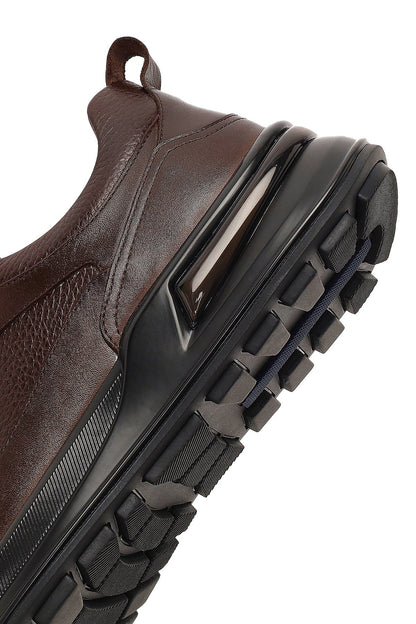 Erkek Kahverengi Bağcıklı Kalın Tabanlı Deri Casual Sneaker