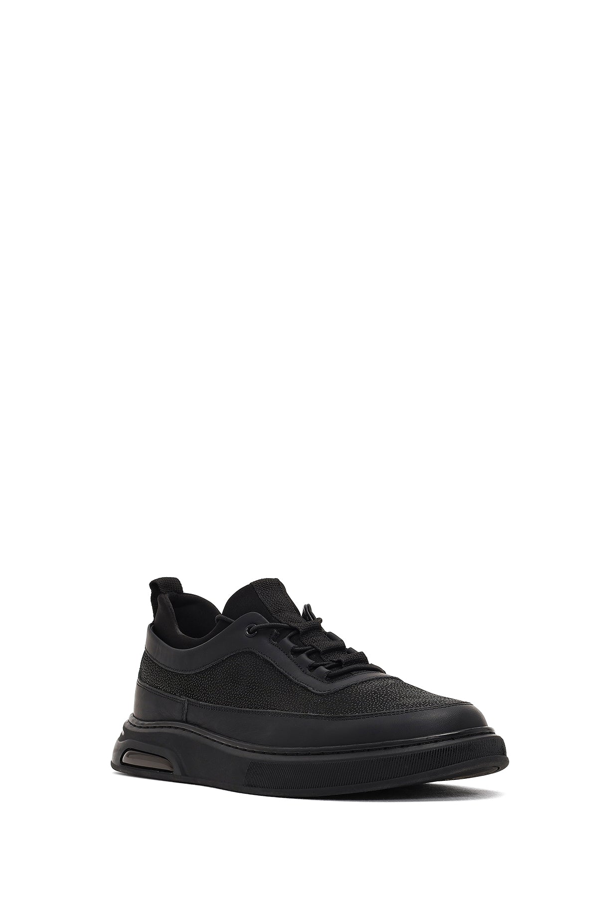 Erkek Siyah Bağcıklı Kalın Tabanlı Deri Sneaker