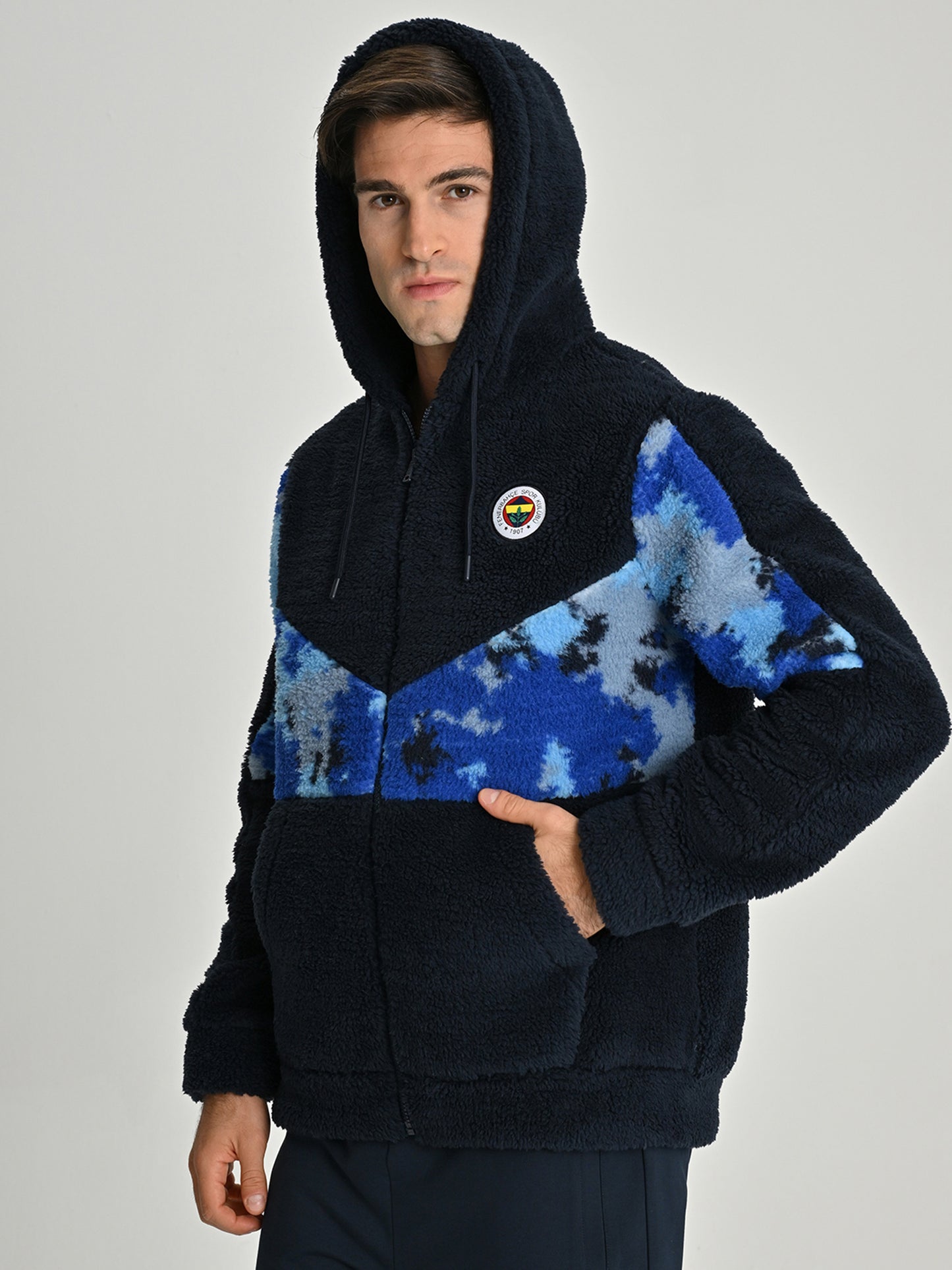 Fenerbahçe Lacivert Tribün Kamuflajlı Peluş Erkek Sweatshirt