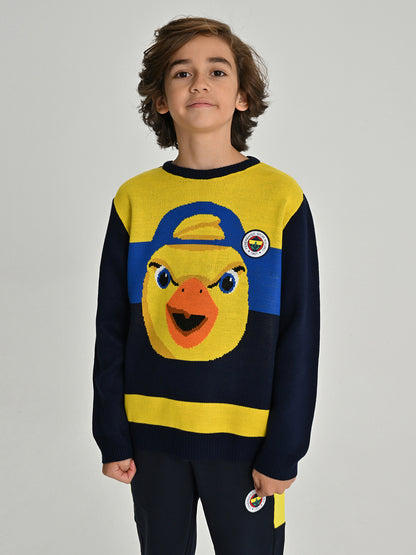 Fenerbahçe Sarı Lacivert Tribün Jakarlı Yellow Çocuk Sweatshirt