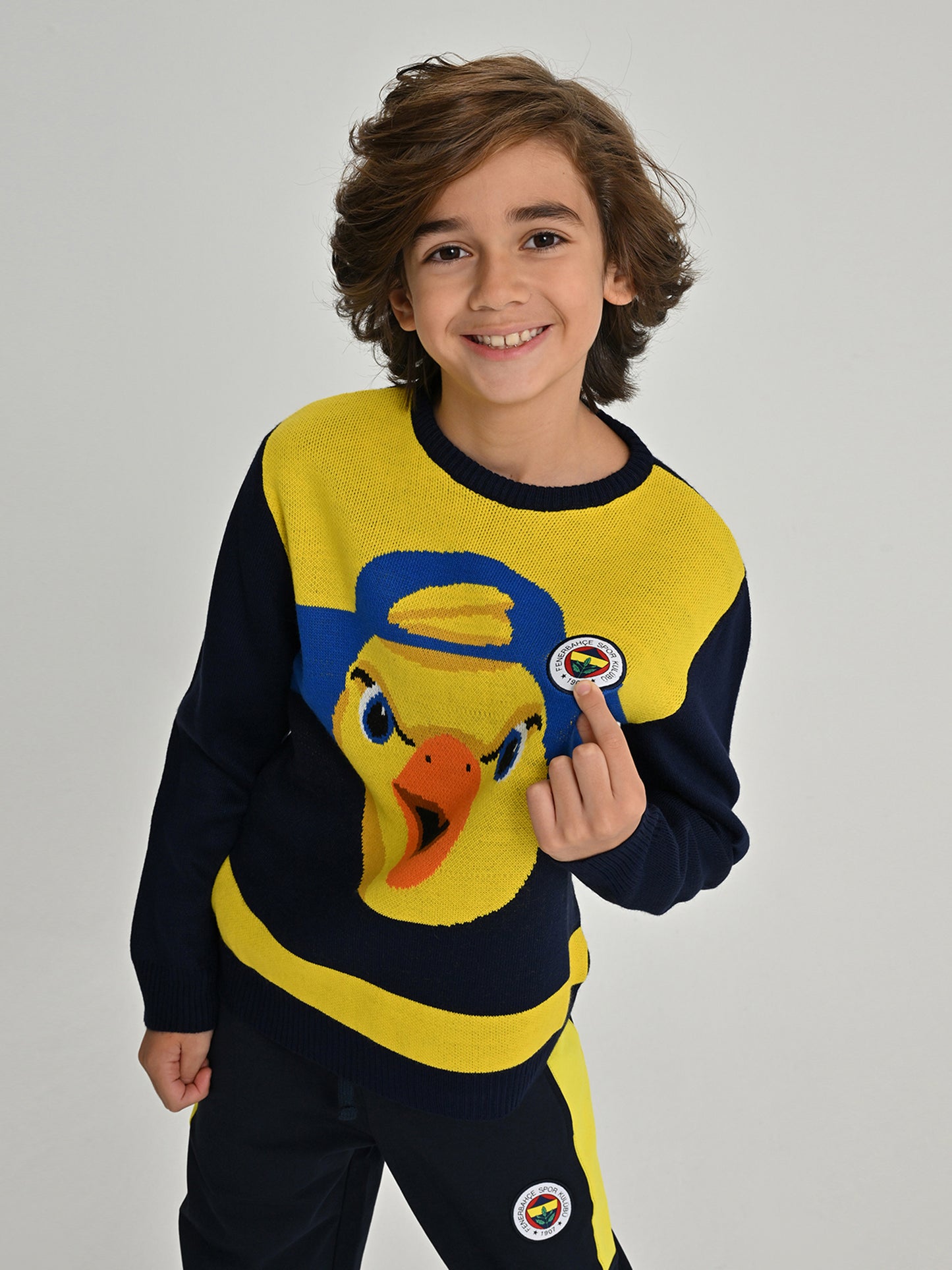 Fenerbahçe Sarı Lacivert Tribün Jakarlı Yellow Çocuk Sweatshirt