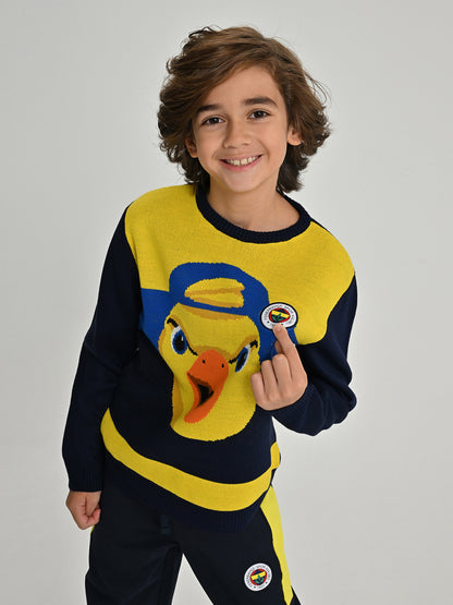 Fenerbahçe Sarı Lacivert Tribün Jakarlı Yellow Çocuk Sweatshirt