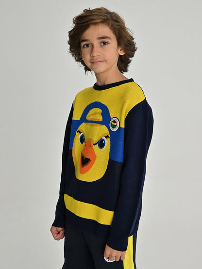 Fenerbahçe Sarı Lacivert Tribün Jakarlı Yellow Çocuk Sweatshirt