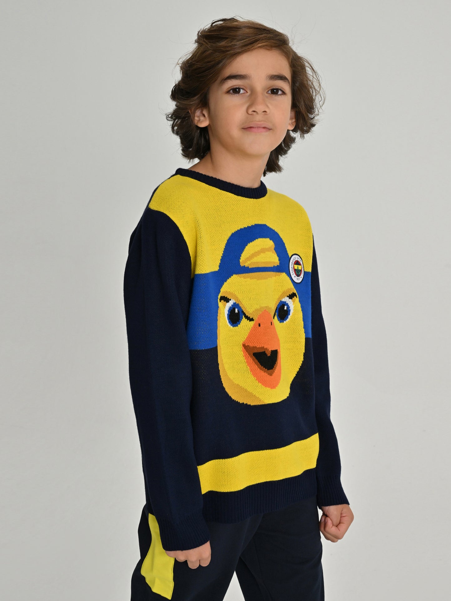 Fenerbahçe Sarı Lacivert Tribün Jakarlı Yellow Çocuk Sweatshirt