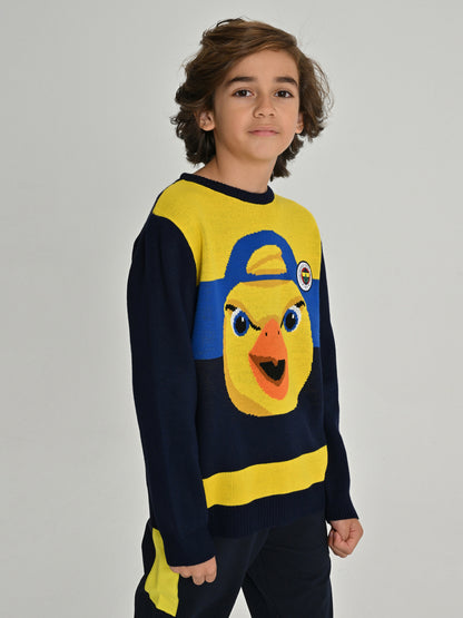 Fenerbahçe Sarı Lacivert Tribün Jakarlı Yellow Çocuk Sweatshirt