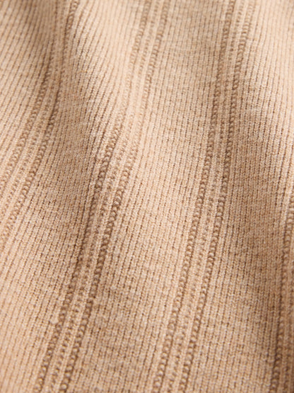 Açık Kahverengi Cashsoft Ribbed Bisiklet Yaka Kazak