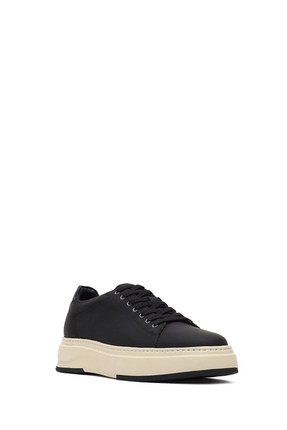Erkek Siyah Bağcıklı Kalın Tabanlı Deri Sneaker