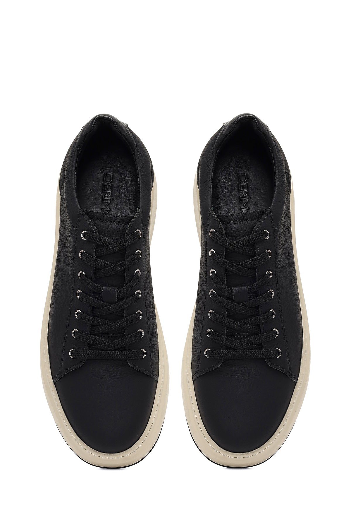 Erkek Siyah Bağcıklı Kalın Tabanlı Deri Sneaker
