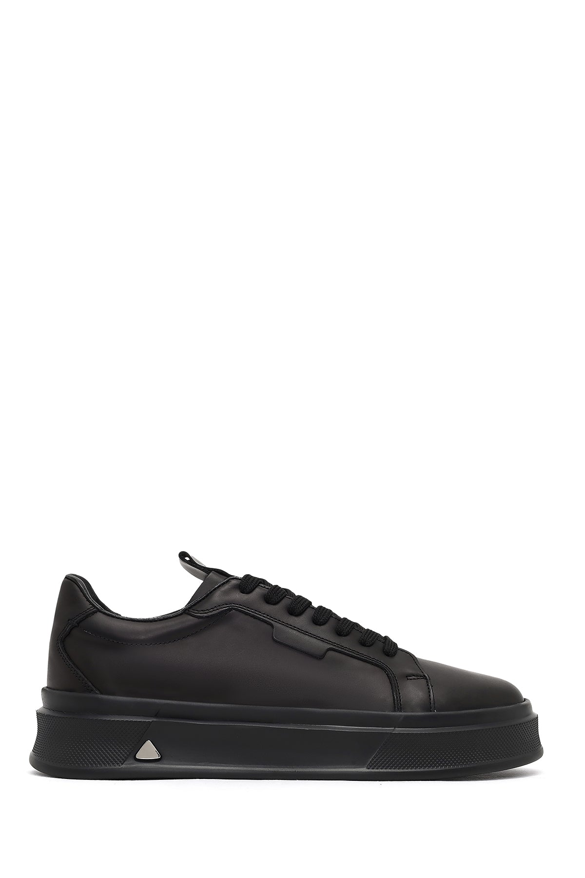 Erkek Siyah Bağcıklı Kalın Tabanlı Deri Sneaker