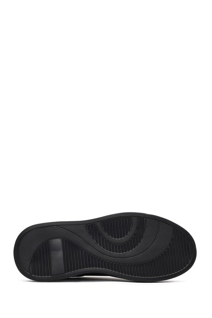 Erkek Siyah Bağcıklı Kalın Tabanlı Deri Sneaker