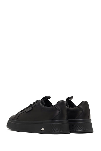 Erkek Siyah Bağcıklı Kalın Tabanlı Deri Sneaker