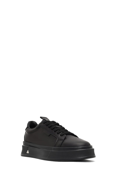 Erkek Siyah Bağcıklı Kalın Tabanlı Deri Sneaker