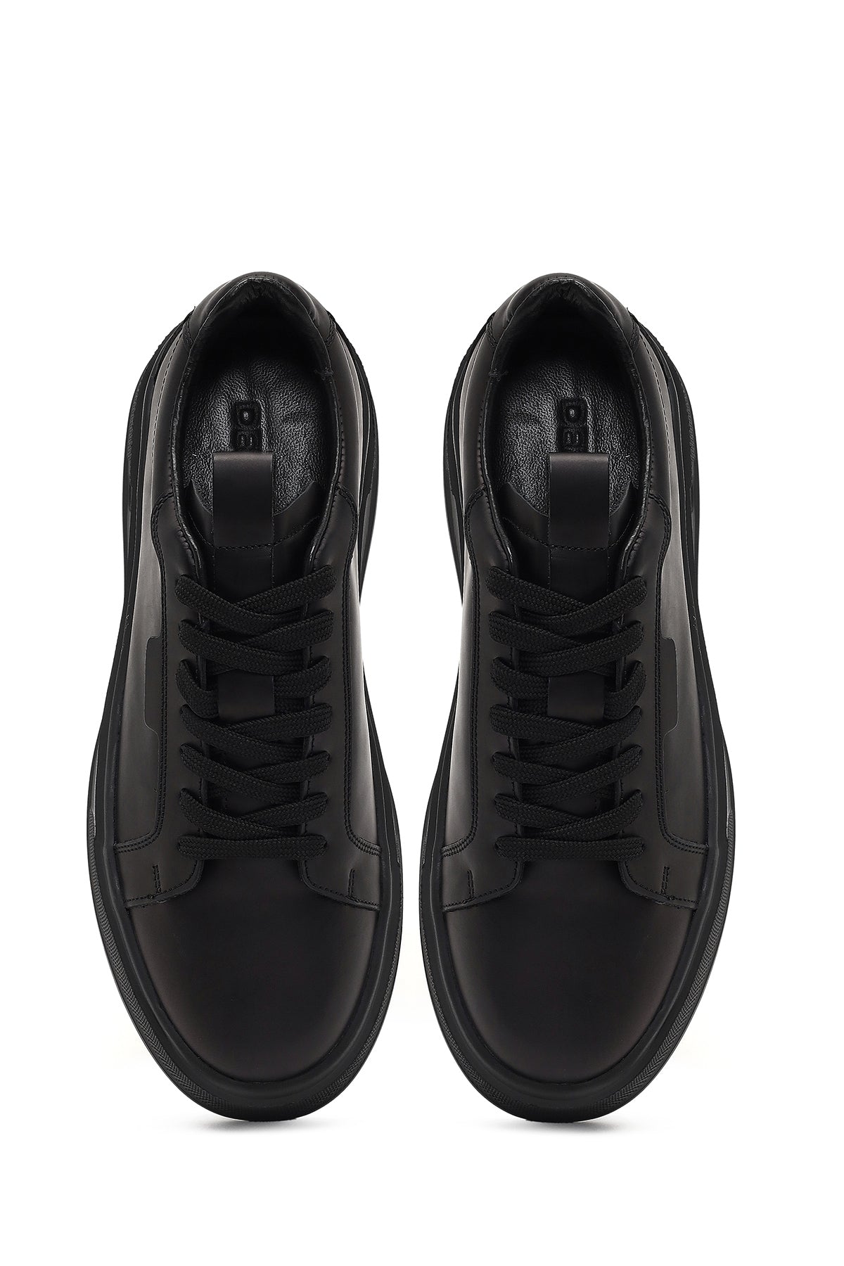Erkek Siyah Bağcıklı Kalın Tabanlı Deri Sneaker