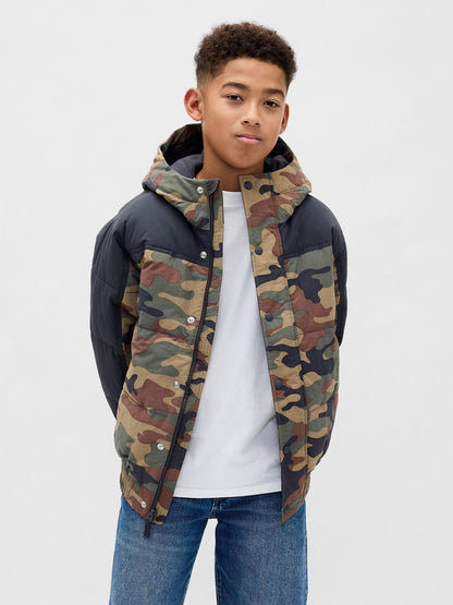 Kamuflaj Puffer Şişme Mont