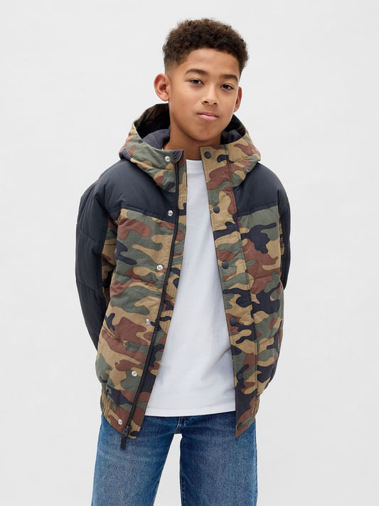Kamuflaj Puffer Şişme Mont